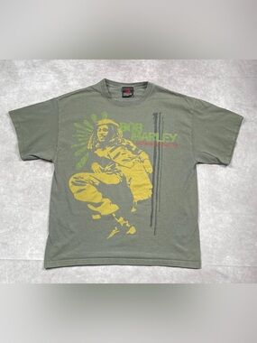 Vintage Bob Marley T-Shirt Mens 1X Green Zion Rootswear Rastaman Reggae Y2K